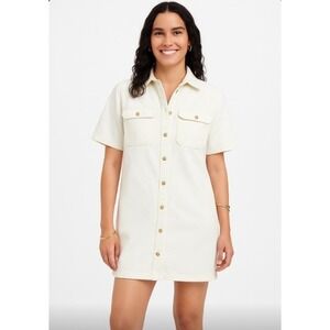 Madewell Dress Womens Small Ivory Denim Boxy Shirtdress Vintage Canvas NU922